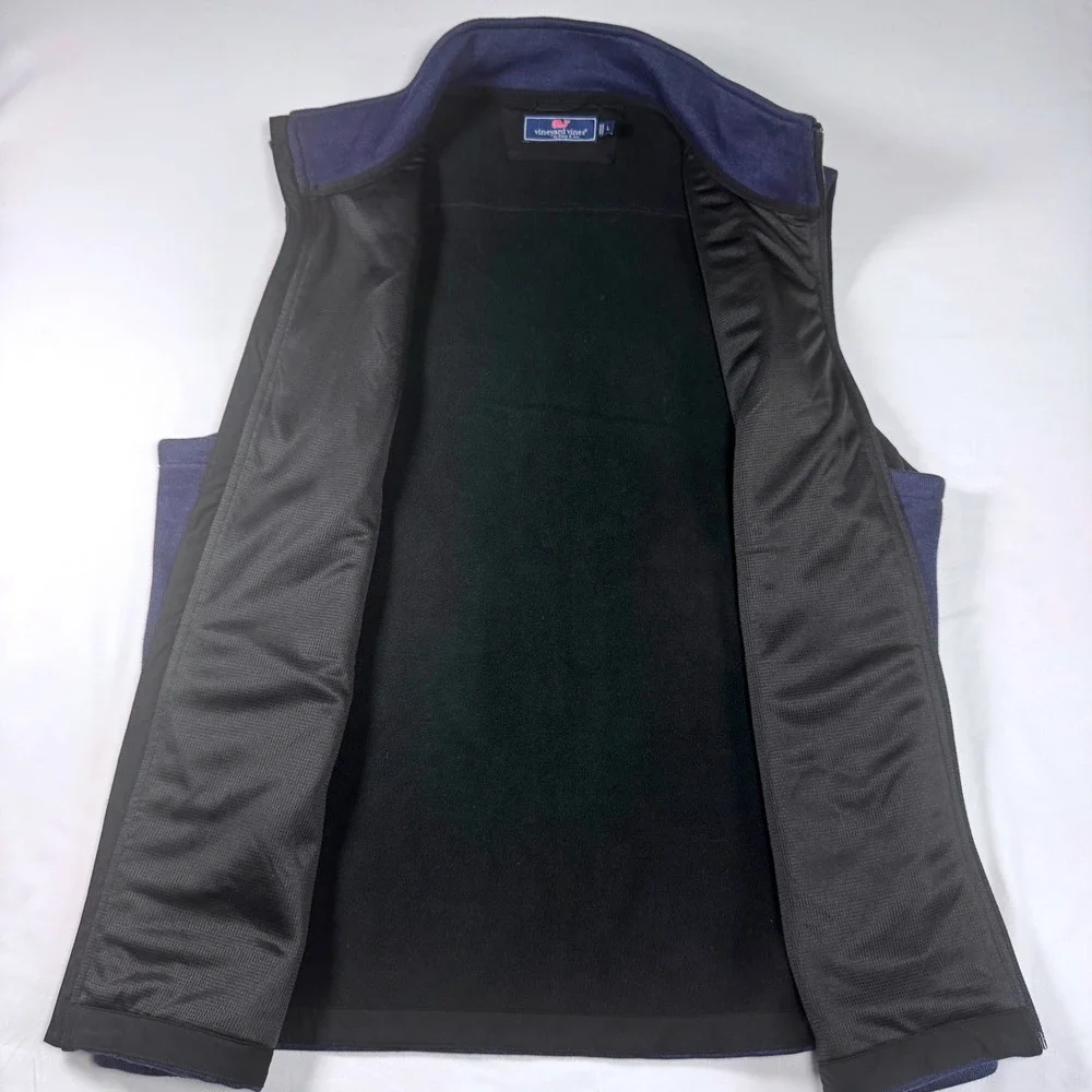 Vineyard Vines Harbor Fleece Vest Mens Large Blue Full Zip Sleeveless Jacket